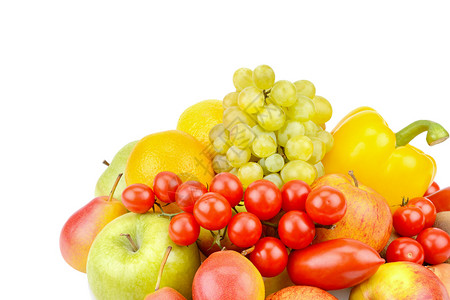 一套在白色背景上隔离的水果和蔬菜免费的文字空间健康的食物图片