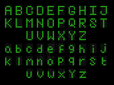 绿色引导数字英语大写小字体显示引导字体数母大写体小显示在黑色背景上墨水手绘制像素字体插画