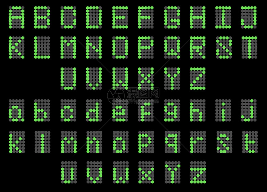 绿色引导数字英语大写小字体显示引导字体数母大写体小显示在黑色背景上图片