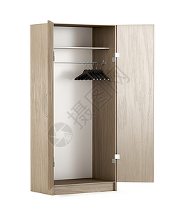 衣柜门素材白色背景的空木头衣柜背景