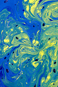 流体液态蓝色和黄双手画背景液态丙烯涂料当代艺术概念混合丙烯涂料背景与大理石效应背景