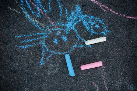 在沥青上绘制猫粉笔在沥青上绘制花彩粉笔在沥青上绘制花彩粉笔滑稽猫图片