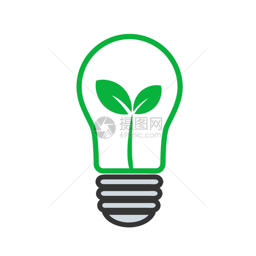 使用树叶作为绿色能源概念的灯泡图片