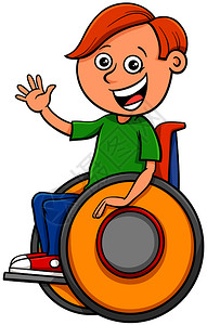 轮椅上残疾男孩插图图片