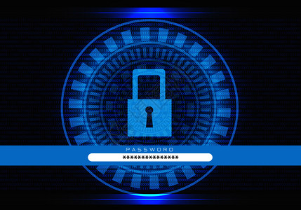 蓝色数据计算机锁屏安全在黑色设计上输入密码用于现代未来的矢量图解图片
