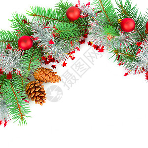 圣诞节装饰布道白色背景上隔绝的fir树枝空闲文本间高清图片
