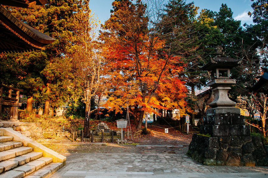 2018Yamgtjpn秋天在Yamderishkuji寺庙的konpchud主要大厅入口处的彩色树图片