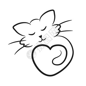 喜欢你矢量图带有心脏的抽象猫王图标如动物爱符号种群矢量图带有心脏的抽象猫王图标种群vect背景