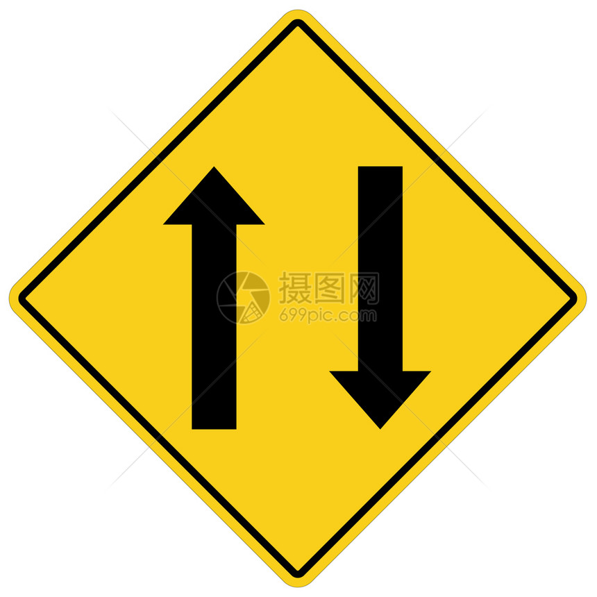 两条路前交通标志白色背景平式双条路交通标志网站设计标志应用程序两个路警告符号交通标志图片