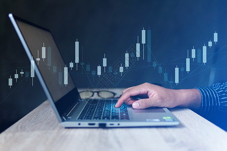 统计图表素材商业用关于笔记本电脑屏幕财务数据和技术概念的股票市场金融指数分析统计图表背景