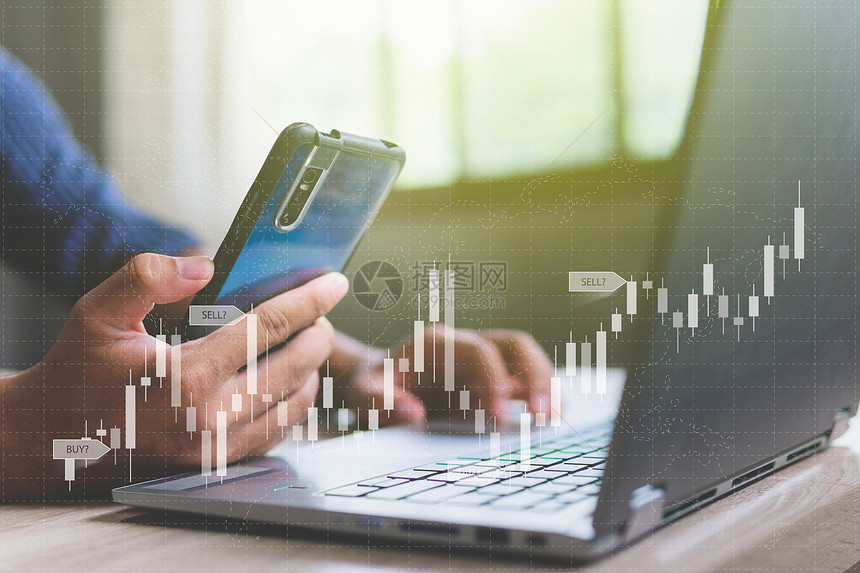 关于智能电话和笔记本脑屏幕金融数据和技术概念的股票市场金融指数分析据和技术概念交易图图片