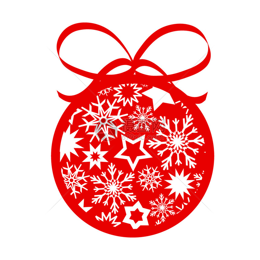 用于设计储存矢量插图的有恒星雪花红装饰圣诞树球图片