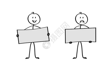 两个卡通男子拿着海报文本空间平板设计图片