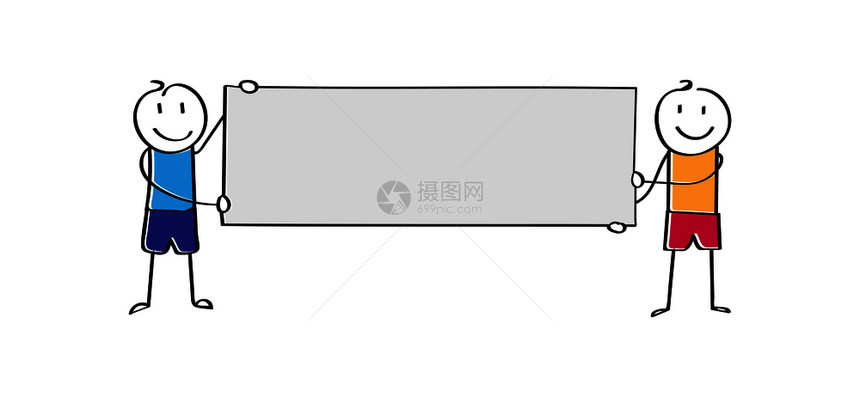 两个笑的卡通男子拿着海报一个文本的地方平板设计图片