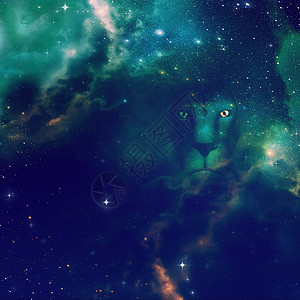 狮子座星座星空背景中的狮子插图背景