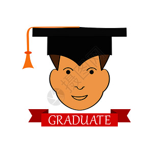 一个戴着帽子的年轻人面孔以红丝带平板设计将毕业并用红色丝带平板设计图片