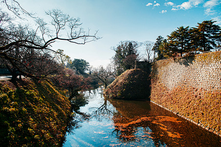 2018年4月日天津瓦卡松日本天津瓦卡松朱鲁加城堡河道和高石墙福岛武士大人背景图片