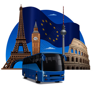 欧洲大客车巡游平面图背景图片