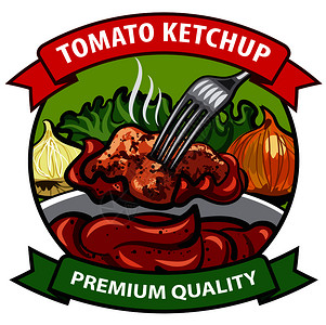 肉产品番茄酱标签设计插画