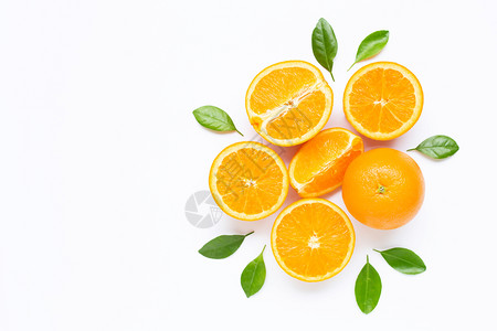 新鲜橙色柑橘仁水果白底叶多汁和甜图片
