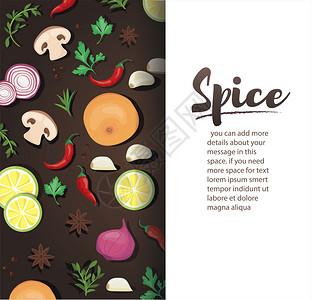 自然香料香料和蔬菜食品背景写矢量说明eps10的写空间设计图片