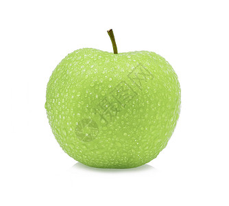 绿色苹果白背景有水滴图片