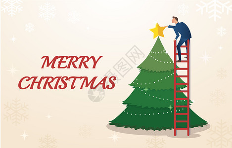 一名商人持有颗带圣诞树和文字背景矢量插图空间的恒星图片