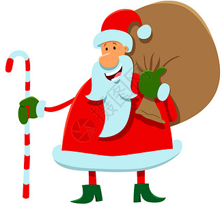 漫画插图用圣诞礼物袋展示有趣的圣达克莱斯角色图片