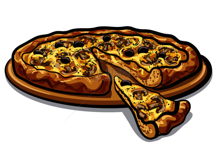 带蘑菇橄榄和奶酪的披萨图片