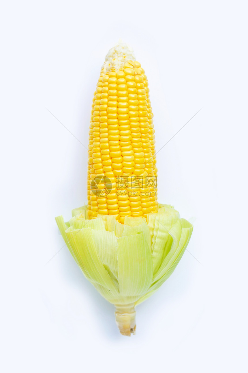 白色背景上的新鲜甜玉米顶视图图片