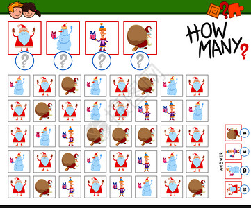 卡通圣诞节元素儿童教育计数游戏插图背景图片