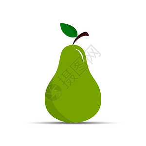 梨叶梨子的彩色图画整个梨子简单的设计插画
