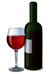 溢出瓶酒杯一个装满红酒的酒瓶的插图红酒瓶设计图片