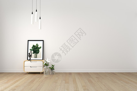 白色空墙壁背景的日本人室内客厅最小设计3D背景图片