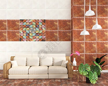 室内起居装瓷砖经典纹理背景棕色瓷砖地板壁背景最小设计3D图片