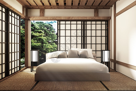 3d传统日本风格的卧室图片