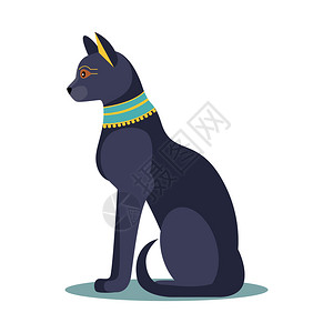 埃及圣鹭egyptian黑猫矢量说明插画