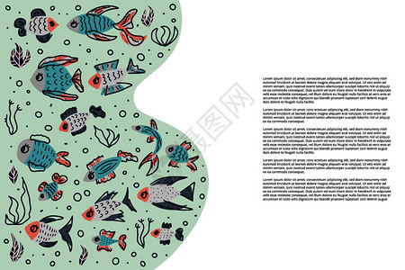 手绘涂鸦风鱼类宣传页背景图片