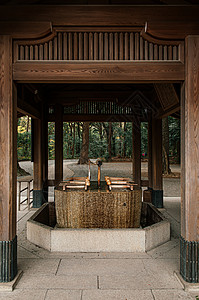 贾跃亭2018tokyjapnmeijngu圣殿历史木制头或圣水馆最重要的圣殿和日本首府城市绿色空间背景