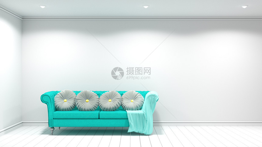 空白壁背景的室内客厅最小设计3D图片