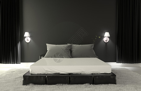 现代室内卧房间黑暗风格3D图片