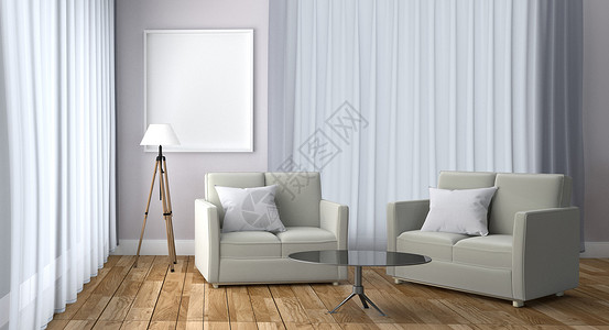 室内白色起居用沙发枕桌灯和架子白色墙底的木地板扫描室内侧3D背景图片