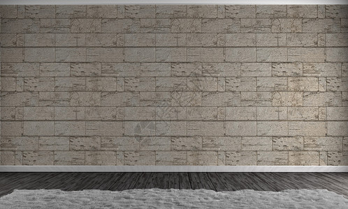 水泥墙以老式房间风格和白色地毯的形式铺成3D图片