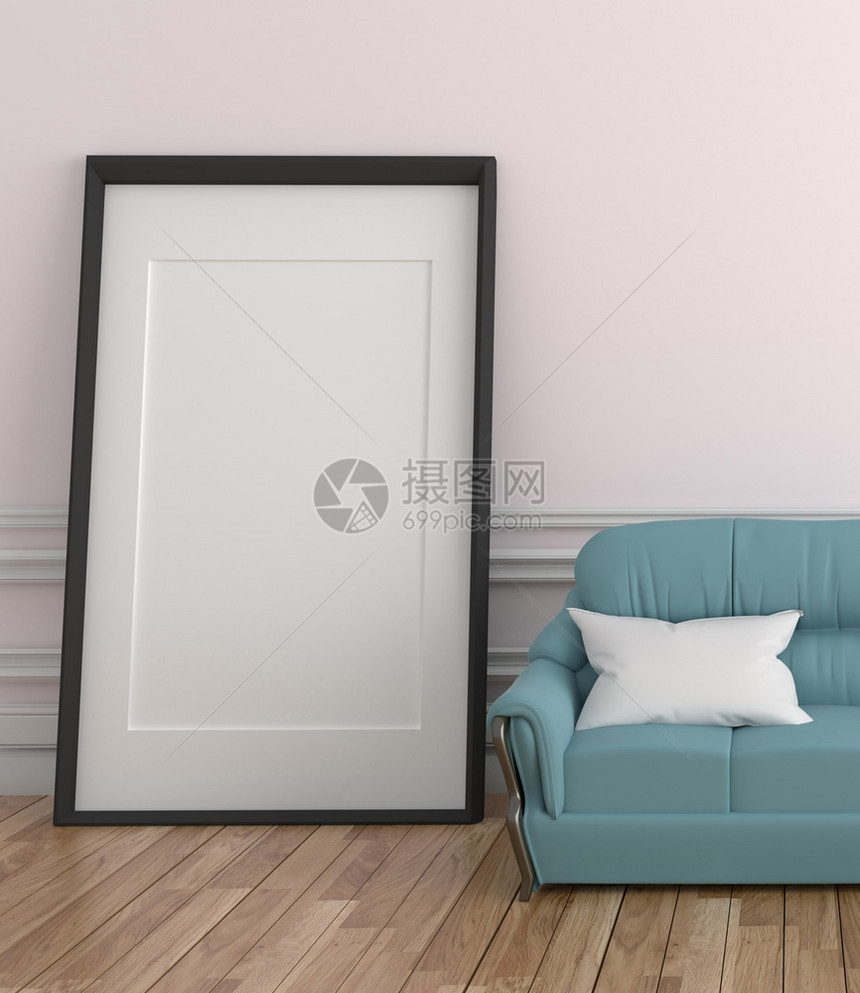 沙发和白色图片框架3D图片