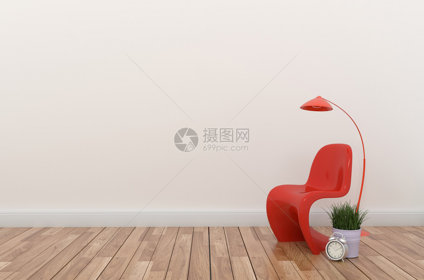 白色空壁背景上的椅子和灯具图片