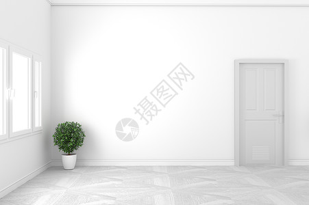 白色空概念美丽的房间白色门和窗口设计白色样式3D翻譯图片
