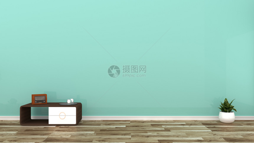 木地板上的绿色薄膜墙图片