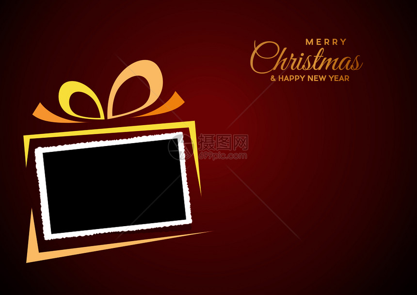 带有照片空白框的圣诞节和红色背景带有照片空白框带图片插入的矢量模板海报和邀请图片