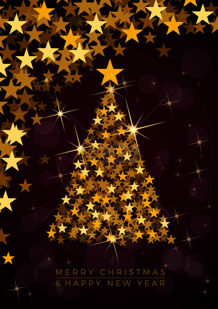 圣诞树矢量明信片或紫色背景的问候金星财富和繁荣概念图片