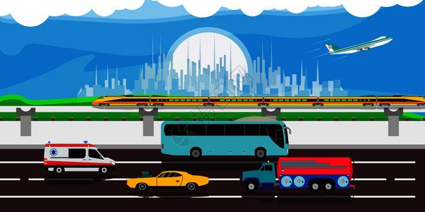 现代街道汽车市中心天线风景漫画图片